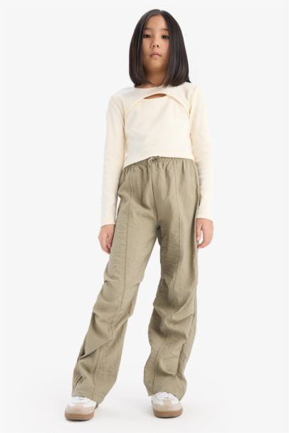 Girl Elastic Waist Straight Leg Parachute Trousers