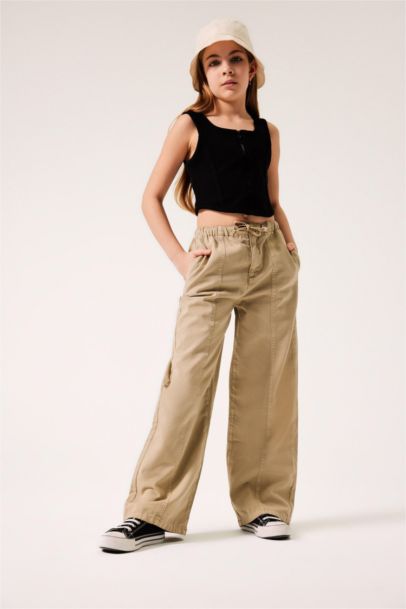 Girl Wide Leg Cotton Cargo Jeans