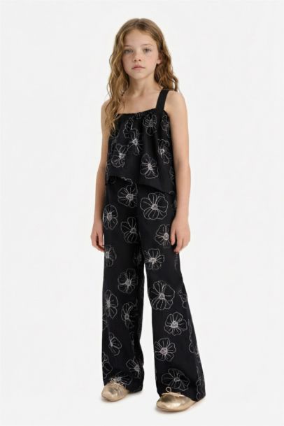 Girl Patterned Wide Leg Cotton Trousers