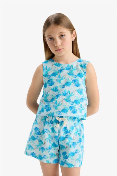 Girl Elastic Waist Patterned Shorts