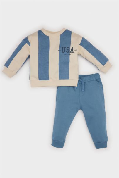 Ensemble de sweat-shirt à rayures à col rond et Jogging à taille élastique pour Bébé garçon