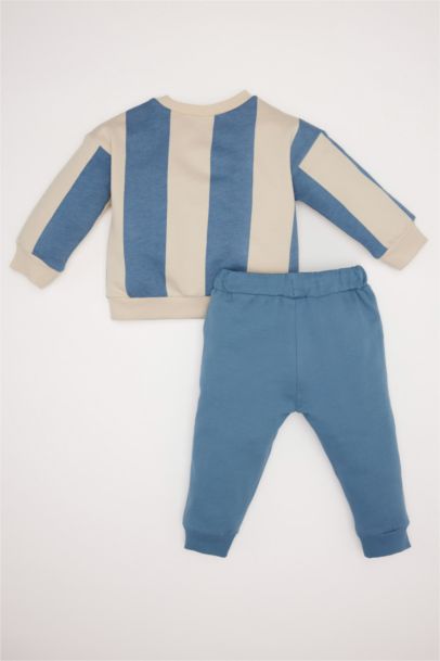 Ensemble de sweat-shirt à rayures à col rond et Jogging à taille élastique pour Bébé garçon