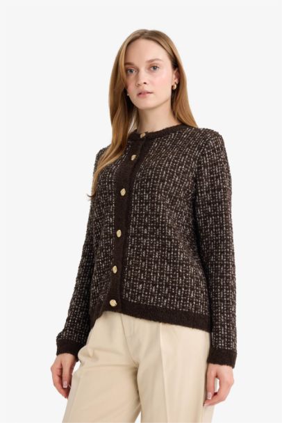 Regular Fit Crew Neck Knit Cardigan