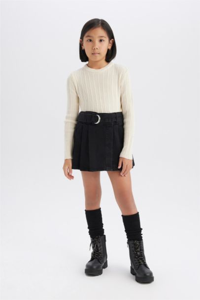 Girl Belted Denim Short Skort