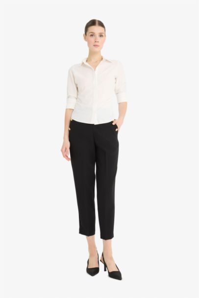 Pantalon droit taille haute à poches Coupe carotte