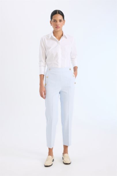 Брюки с прямыми штанинами и высокой талией, с двумя карманами, стиль 