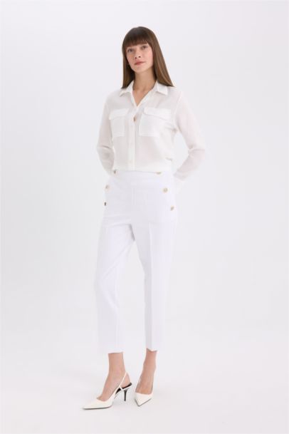 بنطرون كاروت فيت برجل عادي بجيب وخصر عالي