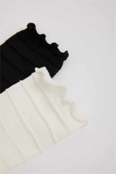 Woman Seamless Ruffled 2 Piece Cotton Long Socks