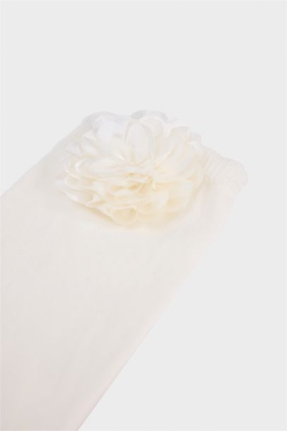 Kadın Çiçek Aksesuarlı Penye Pamuklu Premium Uzun Çorap