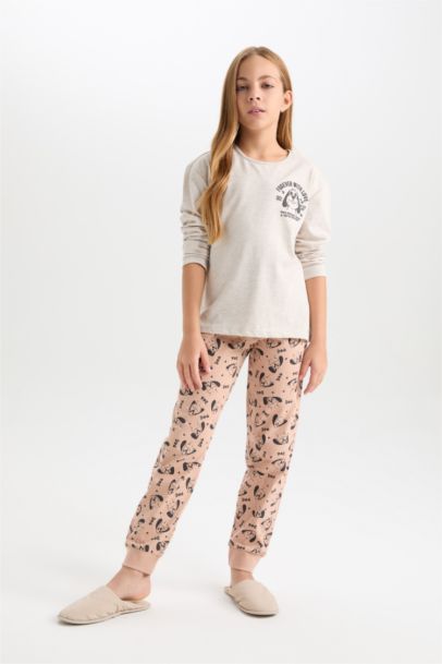 Girl Printed Long Sleeve Top Bottom 2 Piece Pajama Set