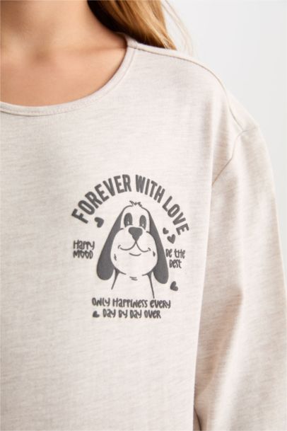 Girl Printed Long Sleeve Top Bottom 2 Piece Pajama Set