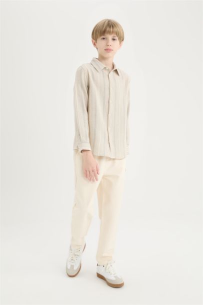 Рубашка с воротом-поло и длинными рукавами для мальчиков в полоску