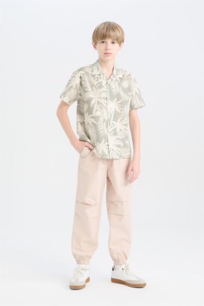 Оверсайз рубашка с коротким рукавом и воротом-поло для мальчиков с рисунком пальм