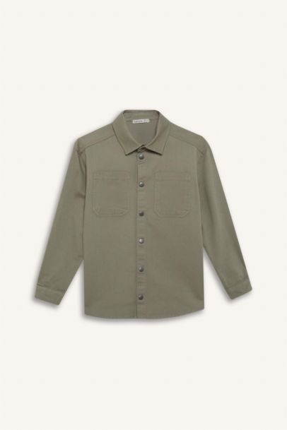 Boy Oversize Fit Polo Neck Twill Long Sleeve Shirt