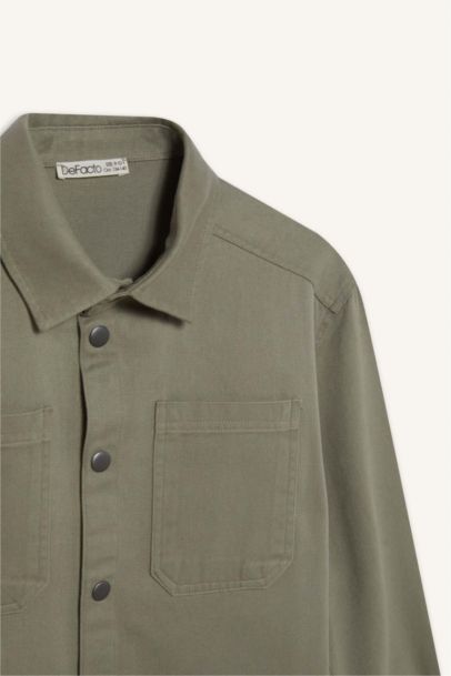 Boy Oversize Fit Polo Neck Twill Long Sleeve Shirt