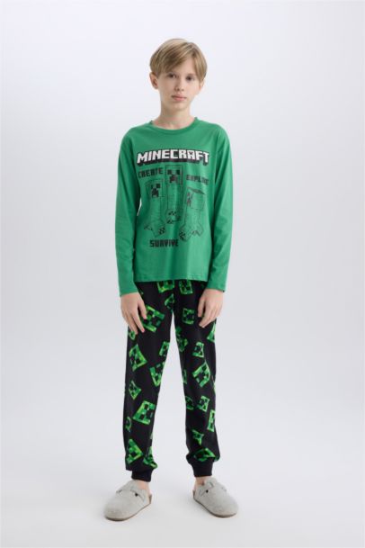 Minecraft Pijama Takımı Uzun Kollu Üst Beli Lastikli Uzun Alt Erkek Çocuk