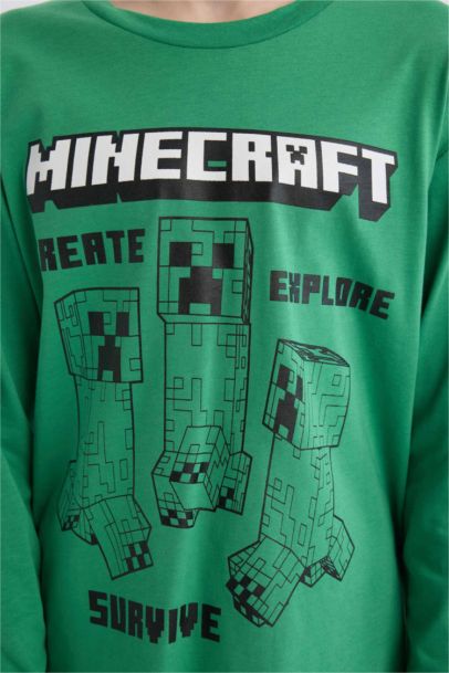 Minecraft Pijama Takımı Uzun Kollu Üst Beli Lastikli Uzun Alt Erkek Çocuk