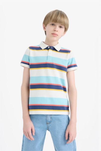 Boy Striped Pique Short Sleeve Polo Shirt