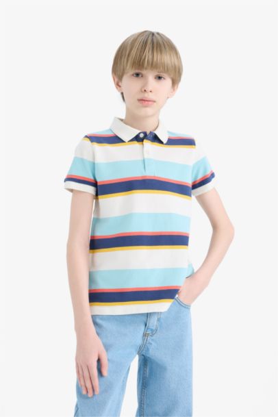 Boy Striped Pique Short Sleeve Polo Shirt