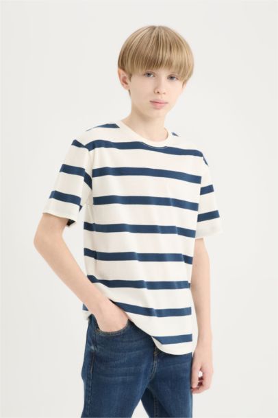 Boy Crew Neck Striped Short Sleeve T-Shirt