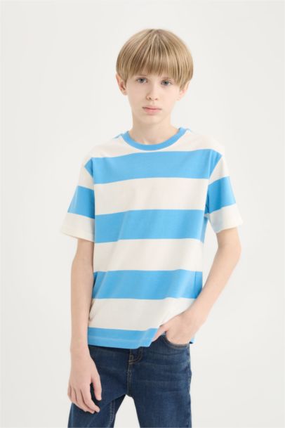 Bisiklet Yaka Çizgili Kısa Kollu Tişört Erkek Çocuk