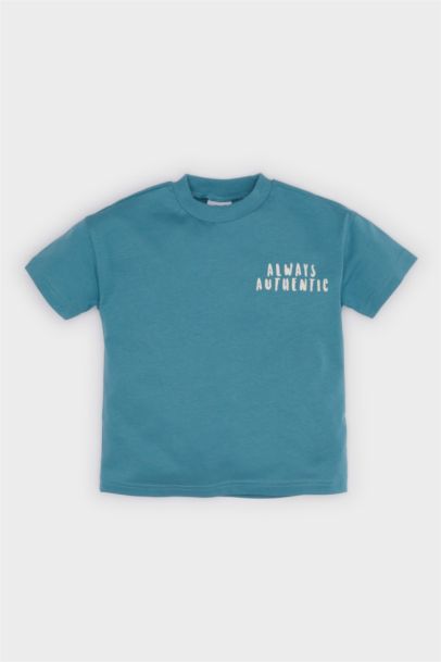 Bisiklet Yaka Baskılı Kısa Kollu Tişört Erkek Bebek