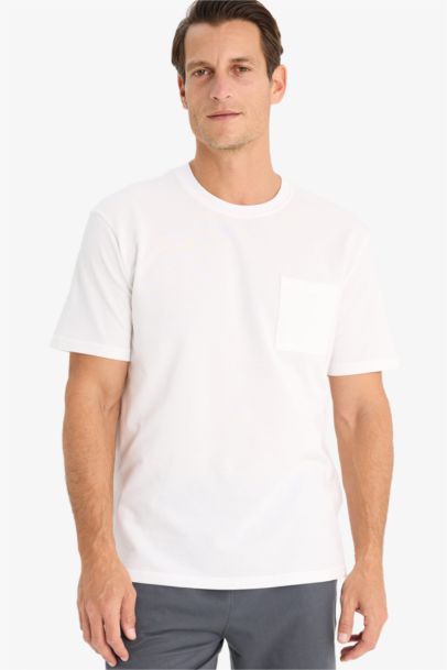 %100 Pamuk New Regular Fit Bisiklet Yaka Kısa Kollu Basic Düz Beyaz Pike Tişört