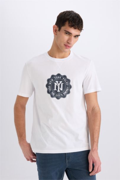 تيشيرت قطن قصة عادية برقبة مستديرة