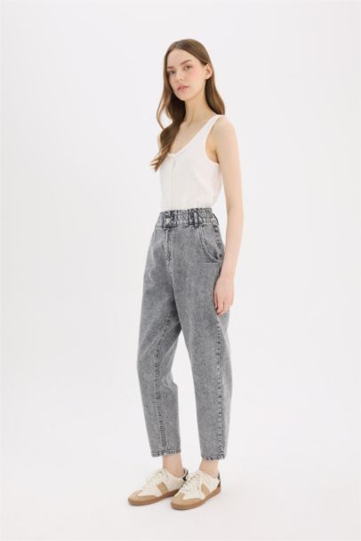 Pantalon Jean paperbag taille haute à jambes larges