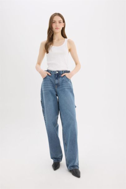 Baggy Fit High Waist Straight Leg Long Jeans