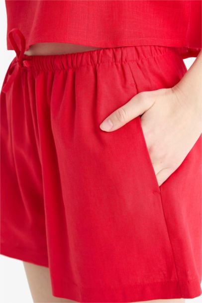 Regular Fit Linen Blended Normal Waist Short Leg Shorts