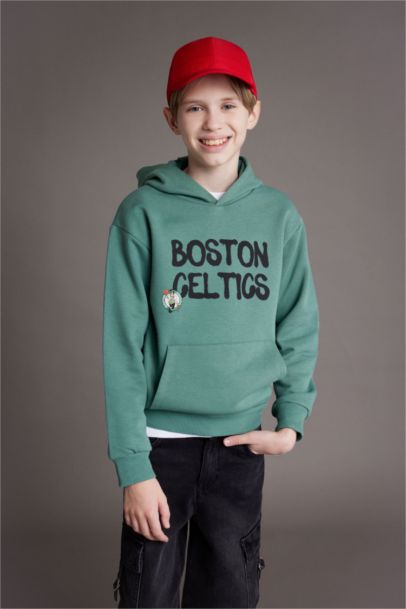 NBA Boston Celtics Kapüşonlu İçi Yumuşak Tüylü Sırt Baskılı Sweatshirt Erkek Çocuk