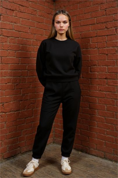 Regular Fit 2'li Takım Sweatshirt Beli Lastikli Jogger Eşofman Altı