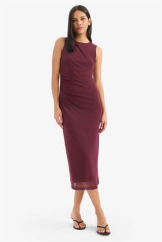 Bodycon Round Collar Tulle Sleeveless Midi Dress