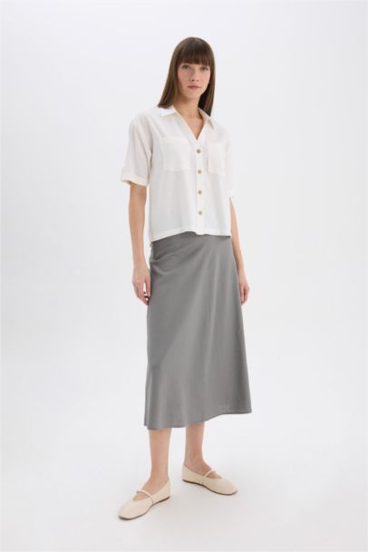 A Cut Normal Waist Linen Blend Maxi Skirt