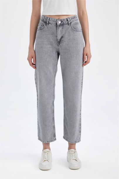 Pantalon Jean à coupe Droite, Longueur Cheville