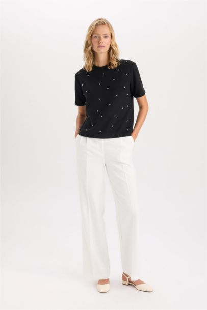 Wide Leg Dokuma Pantolon Geniş Bol Paça Pensli Cepli Yüksek Bel Basic Düz Uzun Boy