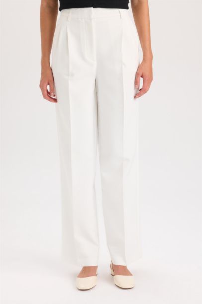 Wide Leg Dokuma Pantolon Geniş Bol Paça Pensli Cepli Yüksek Bel Basic Düz Uzun Boy