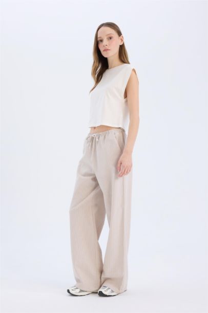 Wide Leg Striped Oxford Trousers