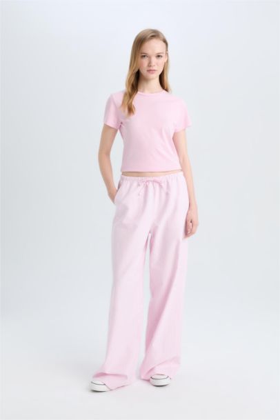 بنطرون مخطط أوكسفورد وايد ليج برجل واسع وخصر عالي