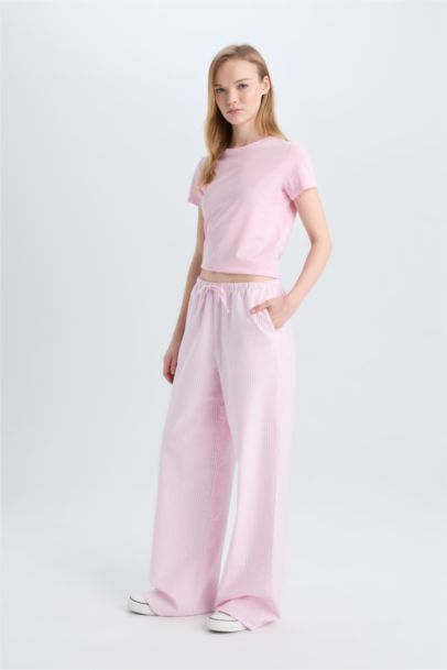 بنطرون مخطط أوكسفورد وايد ليج برجل واسع وخصر عالي