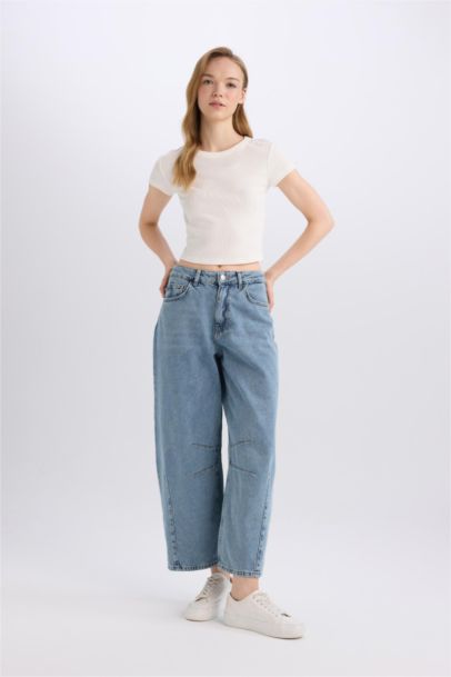 Pantalon Jean Baggy délavé à taille haute