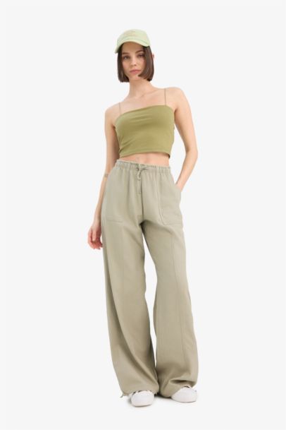 Wide Leg Normal Waist Linen Blend Trousers