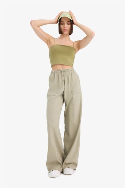 Wide Leg Normal Waist Linen Blend Trousers
