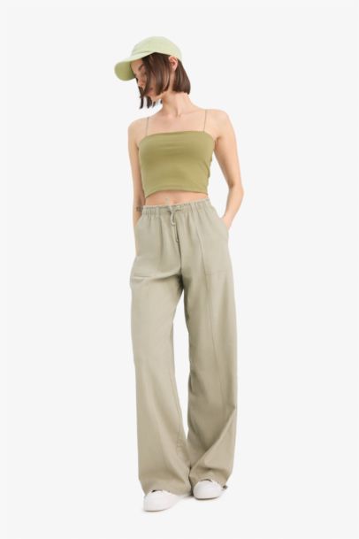 Wide Leg Normal Waist Linen Blend Trousers