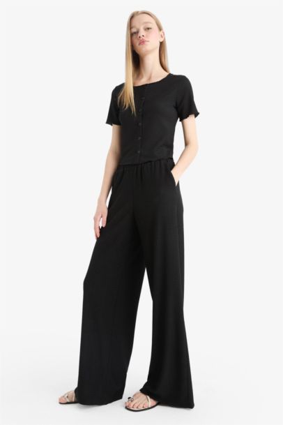 Pantalon large en crêpe à taille élastique