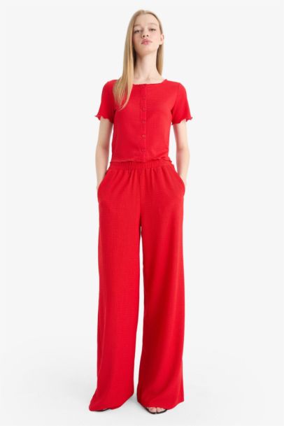 Pantalon large en crêpe à taille élastique