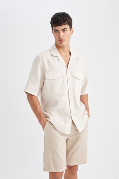 Elastic Waist Pocketed Cotton Bermuda Shorts