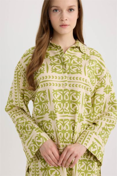 Relax Fit Printed Linen Blend Long Sleeve Tunic