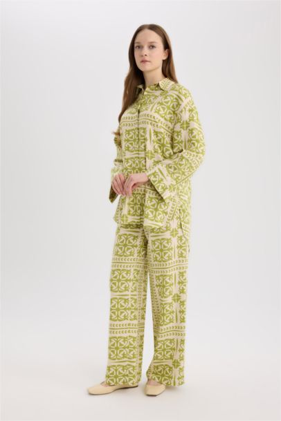 Relax Fit Printed Linen Blend Long Sleeve Tunic